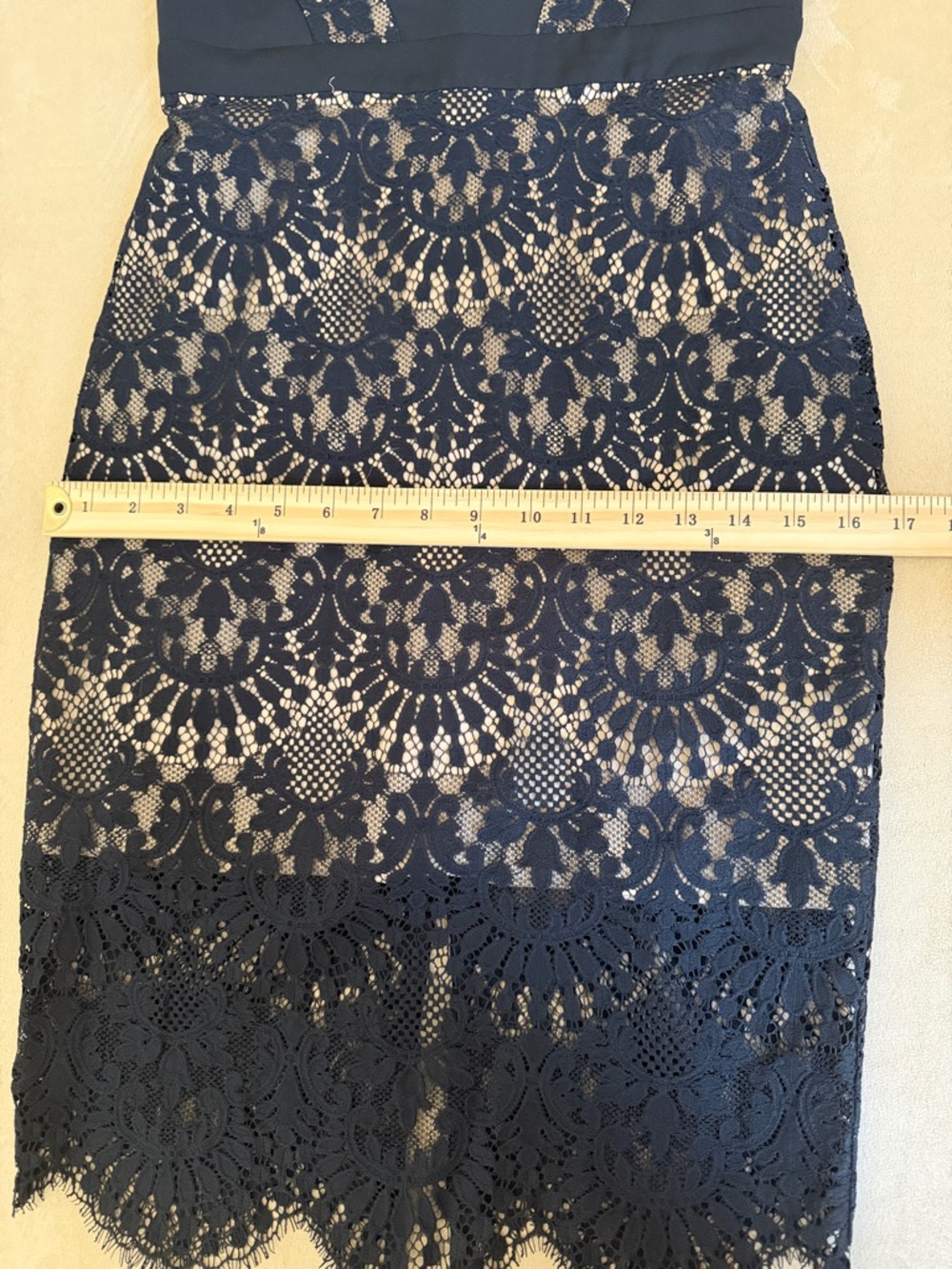 bebe Black Lace Midi Whimsigoth Dress with Nude Lining Size 6 - Picture 13 of 14